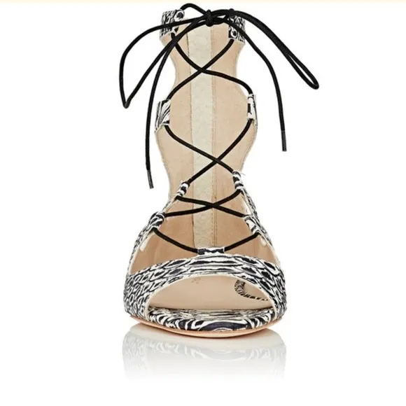 LOEFFLER RANDALL Dani Embossed Leather Lace-Up Flat Sandals Size 6.5 NWT