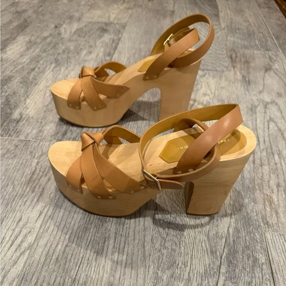 Loeffler Randall tan Abbie Knot Clog Sandals