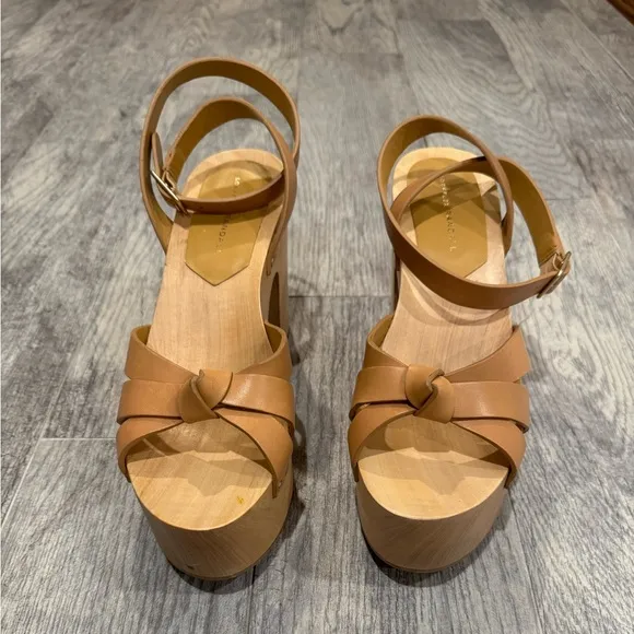 Loeffler Randall tan Abbie Knot Clog Sandals