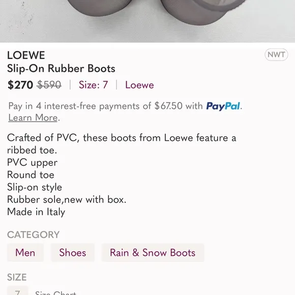 LOEWE Slip-On translucent Rubber Boots size 8.5 NEW