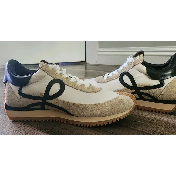 LOEWE SNEAKERS FLOW RUNNER WOMENS SIZE 6 / 36 NYLON SUEDE BLACK GOLD TAN SHOES