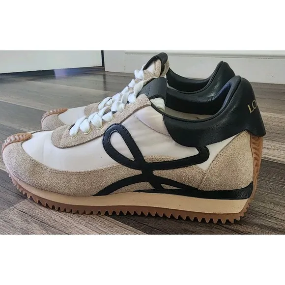 LOEWE SNEAKERS FLOW RUNNER WOMENS SIZE 6 / 36 NYLON SUEDE BLACK GOLD TAN SHOES