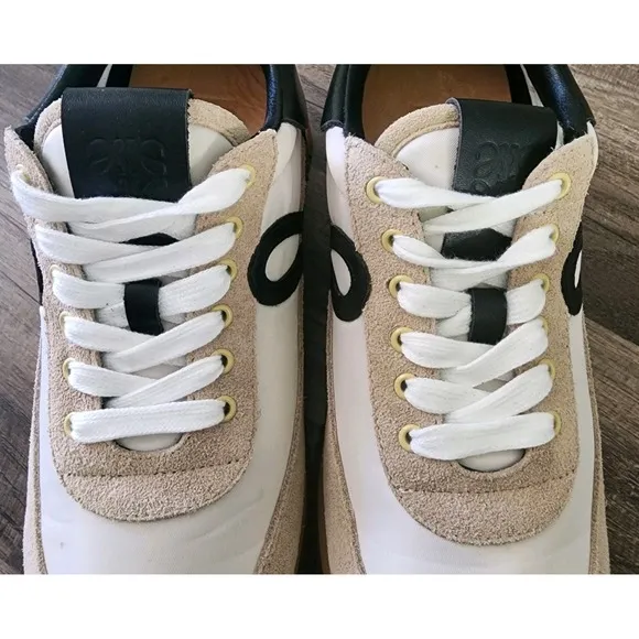 LOEWE SNEAKERS FLOW RUNNER WOMENS SIZE 6 / 36 NYLON SUEDE BLACK GOLD TAN SHOES