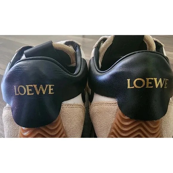 LOEWE SNEAKERS FLOW RUNNER WOMENS SIZE 6 / 36 NYLON SUEDE BLACK GOLD TAN SHOES