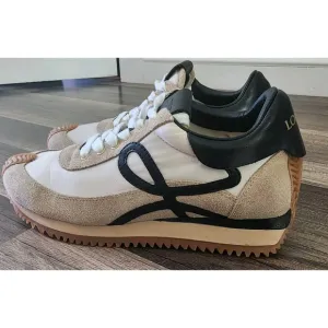 LOEWE SNEAKERS FLOW RUNNER WOMENS SIZE 6 / 36 NYLON SUEDE BLACK GOLD TAN SHOES