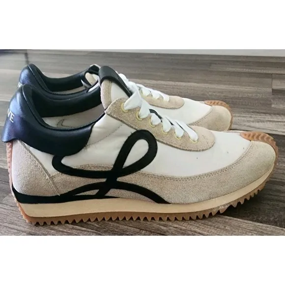 LOEWE SNEAKERS FLOW RUNNER WOMENS SIZE 6 / 36 NYLON SUEDE BLACK GOLD TAN SHOES