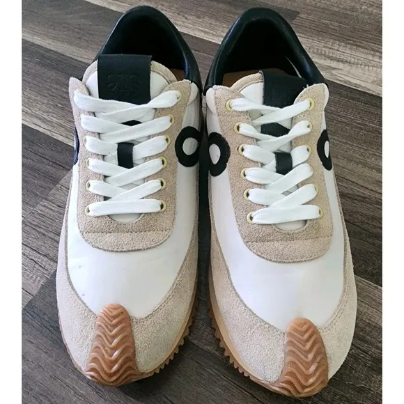 LOEWE SNEAKERS FLOW RUNNER WOMENS SIZE 6 / 36 NYLON SUEDE BLACK GOLD TAN SHOES