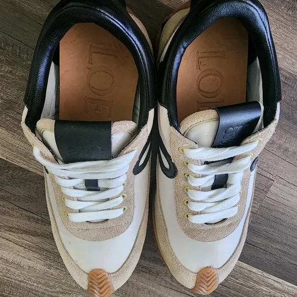 LOEWE SNEAKERS FLOW RUNNER WOMENS SIZE 6 / 36 NYLON SUEDE BLACK GOLD TAN SHOES
