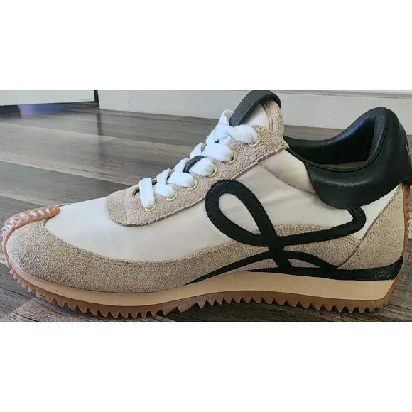 LOEWE SNEAKERS FLOW RUNNER WOMENS SIZE 6 / 36 NYLON SUEDE BLACK GOLD TAN SHOES
