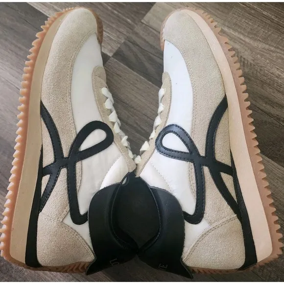 LOEWE SNEAKERS FLOW RUNNER WOMENS SIZE 6 / 36 NYLON SUEDE BLACK GOLD TAN SHOES