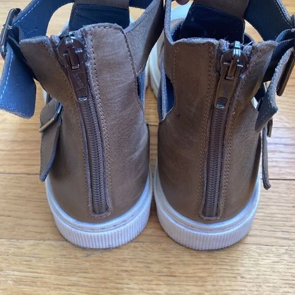 Lofina sz EU 38 high top sneaker style sandals light brown leather great cond