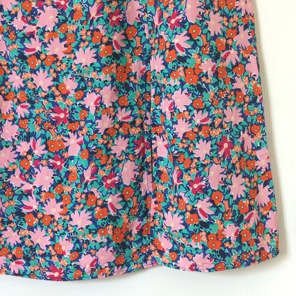 Loft Bright Daisy Linen Blend High Waisted Side Slit A-Line Midi Skirt Pink 12P