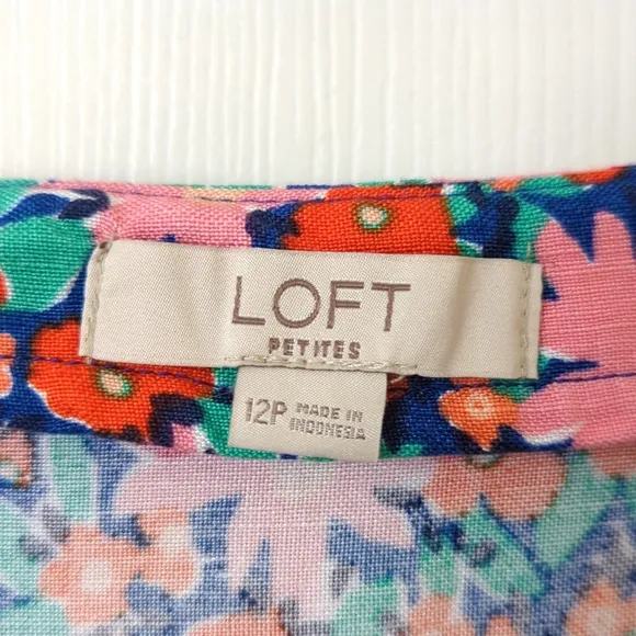 Loft Bright Daisy Linen Blend High Waisted Side Slit A-Line Midi Skirt Pink 12P
