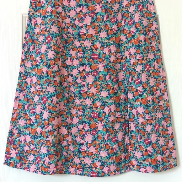 Loft Bright Daisy Linen Blend High Waisted Side Slit A-Line Midi Skirt Pink 12P