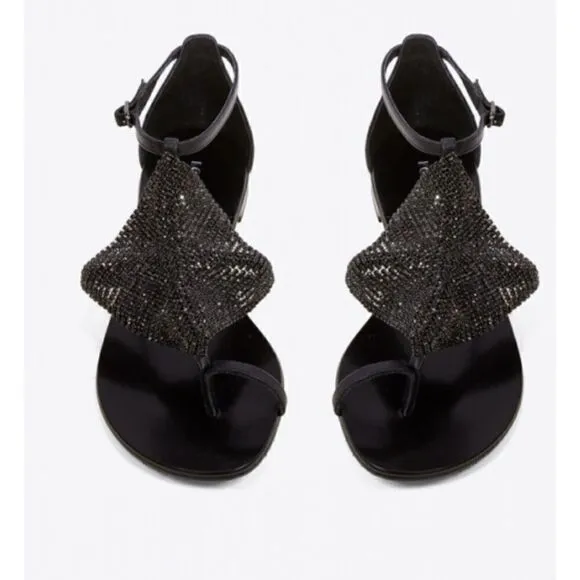 Lola Cruz Crystal stones mesh flat sandals Size 36
