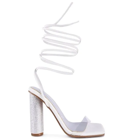 London Rag Scansta Lace-up Diamante Women's High Heel Sandals - 9 - White - NIB