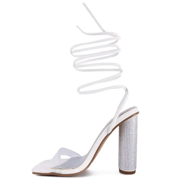 London Rag Scansta Lace-up Diamante Women's High Heel Sandals - 9 - White - NIB