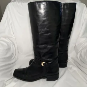 Lord and Taylor Womens Heritage Tall Boots Black Leather Size 10 M Pull On