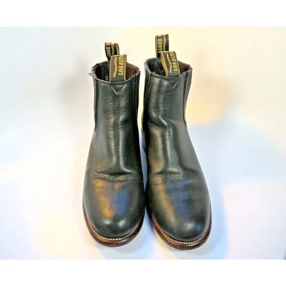 Los Altos Black Leather Moto Boots Pull On Almond Toe Handmade Men's 7.5M