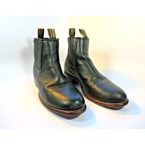 Los Altos Black Leather Moto Boots Pull On Almond Toe Handmade Men's 7.5M