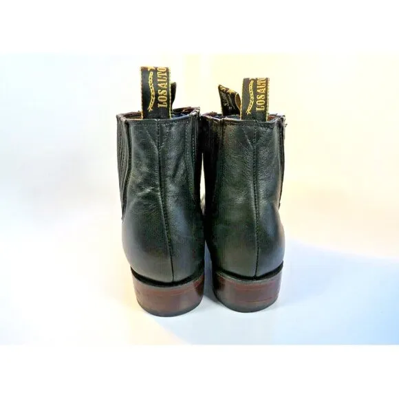 Los Altos Black Leather Moto Boots Pull On Almond Toe Handmade Men's 7.5M