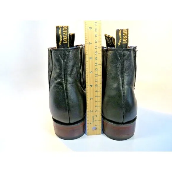 Los Altos Black Leather Moto Boots Pull On Almond Toe Handmade Men's 7.5M
