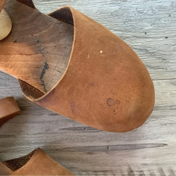 Lotta From Stockholm Wooden Block Heel Leather Buckle Clogs Sandals