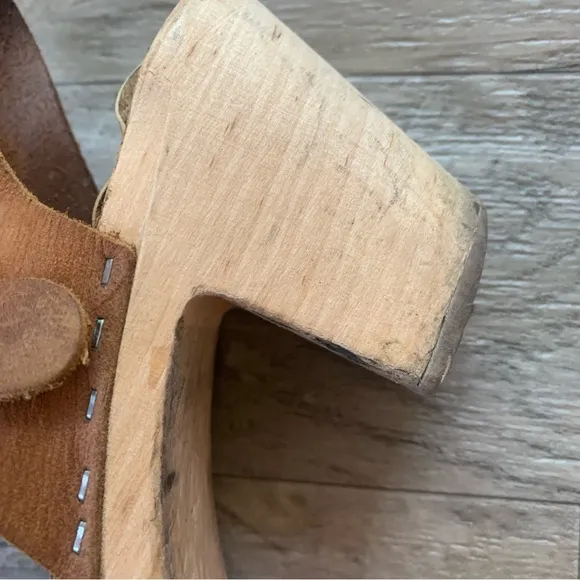 Lotta From Stockholm Wooden Block Heel Leather Buckle Clogs Sandals