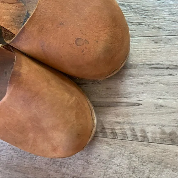 Lotta From Stockholm Wooden Block Heel Leather Buckle Clogs Sandals