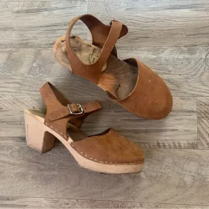 Lotta From Stockholm Wooden Block Heel Leather Buckle Clogs Sandals