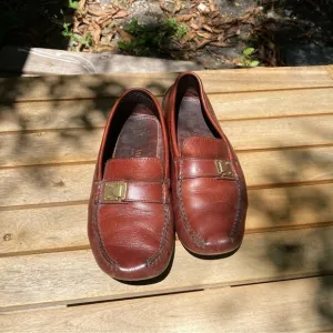 LOUIS VUITTON SUHALI LOMBOKDRIVING LOAFERS COGNAC BROWN LEATHER MENS 6.5 FIT 10