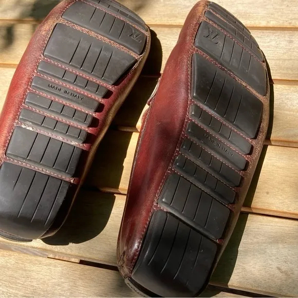 LOUIS VUITTON SUHALI LOMBOKDRIVING LOAFERS COGNAC BROWN LEATHER MENS 6.5 FIT 10