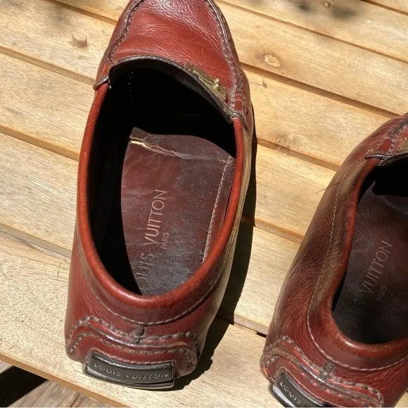 LOUIS VUITTON SUHALI LOMBOKDRIVING LOAFERS COGNAC BROWN LEATHER MENS 6.5 FIT 10