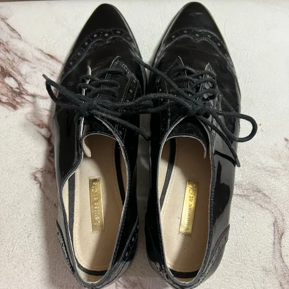 Louise Et Cie Women’s Lo-Adeline Loafers Black Patent Leather Lace Up Toe 7.5