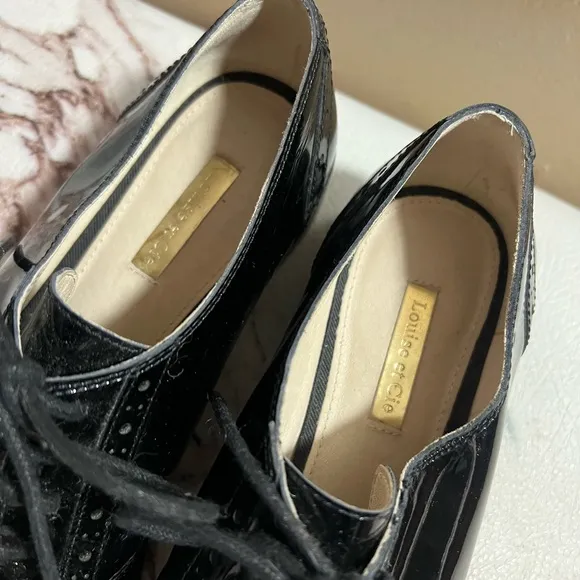 Louise Et Cie Women’s Lo-Adeline Loafers Black Patent Leather Lace Up Toe 7.5