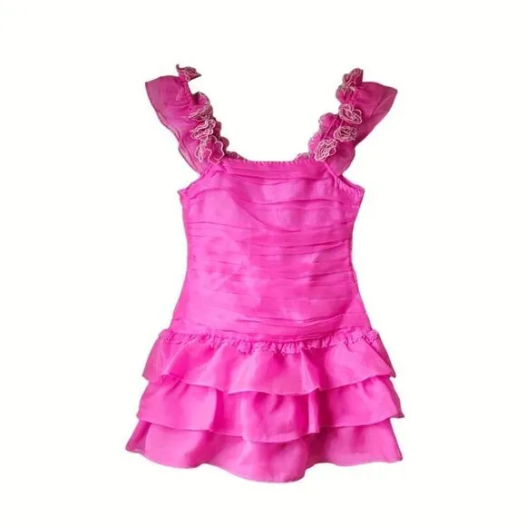 Loveshackfancy Sheer Roses Tiered Ruffled Filmy Chaya Dress Sz 8 NWT Flirty Fuch