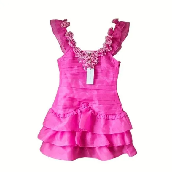 Loveshackfancy Sheer Roses Tiered Ruffled Filmy Chaya Dress Sz 8 NWT Flirty Fuch