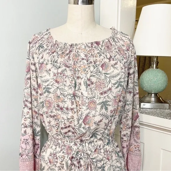 LOVESTITCH Pink Floral Ruffle Off-Shoulder Boho Mini Dress Small Nwt