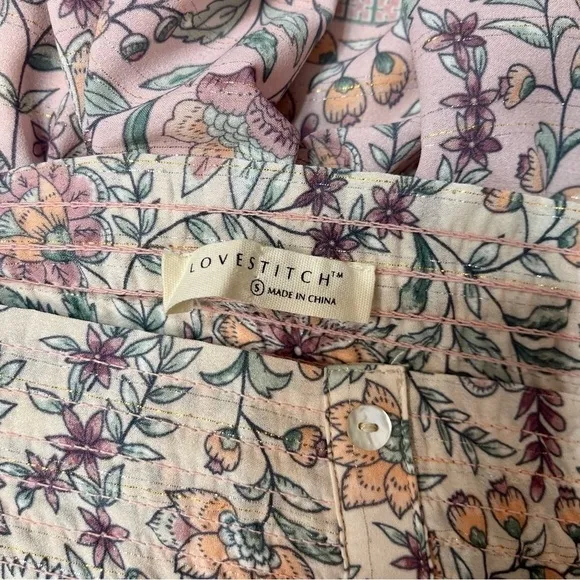 LOVESTITCH Pink Floral Ruffle Off-Shoulder Boho Mini Dress Small Nwt