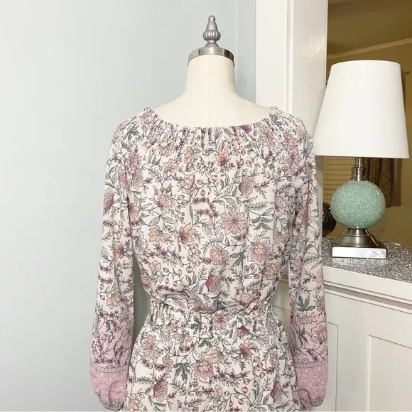 LOVESTITCH Pink Floral Ruffle Off-Shoulder Boho Mini Dress Small Nwt