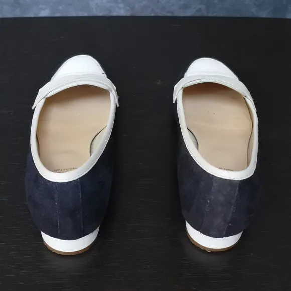 Luca Grossi Navy Blue White Suede Leather Loafers Size 38