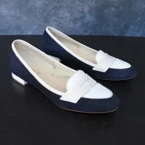 Luca Grossi Navy Blue White Suede Leather Loafers Size 38