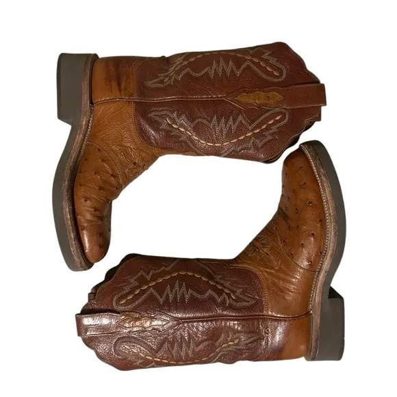 Lucchese 2000 Brown Full Quill Ostrich Western Boots Sz 7.5 B