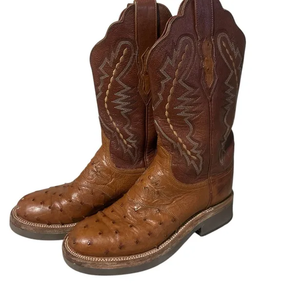 Lucchese 2000 Brown Full Quill Ostrich Western Boots Sz 7.5 B