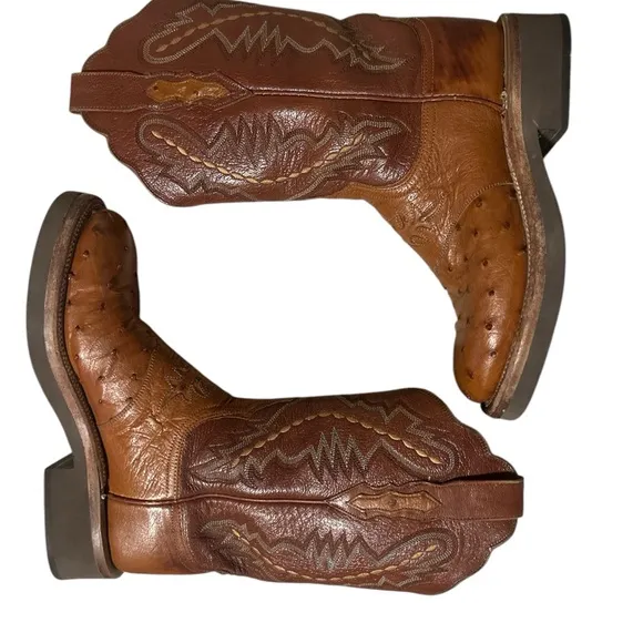 Lucchese 2000 Brown Full Quill Ostrich Western Boots Sz 7.5 B