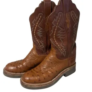 Lucchese 2000 Brown Full Quill Ostrich Western Boots Sz 7.5 B