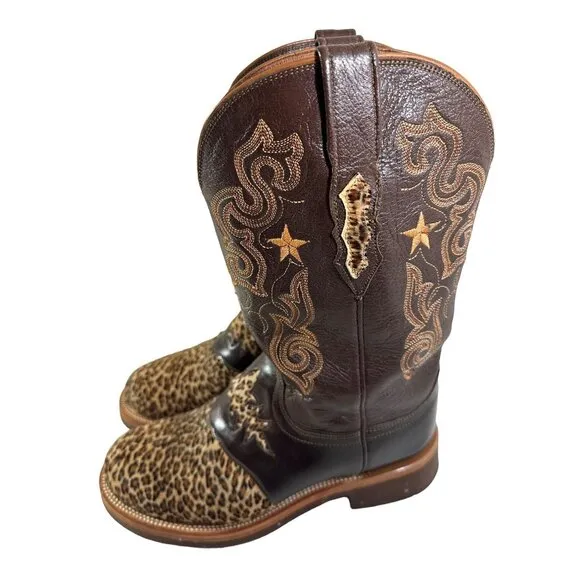 Lucchese 2000 Leopard Cheetah Boots Double Stitched Size 7.5 E