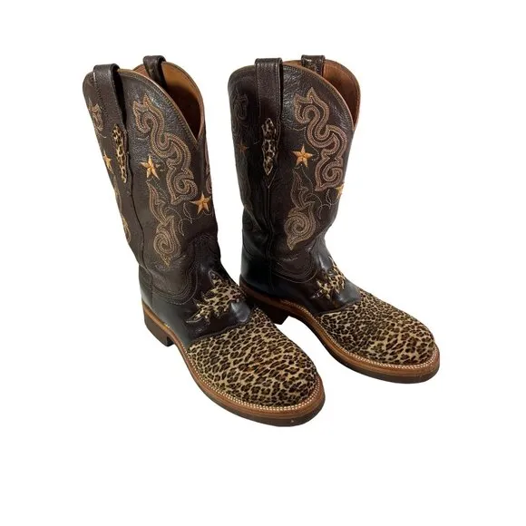 Lucchese 2000 Leopard Cheetah Boots Double Stitched Size 7.5 E