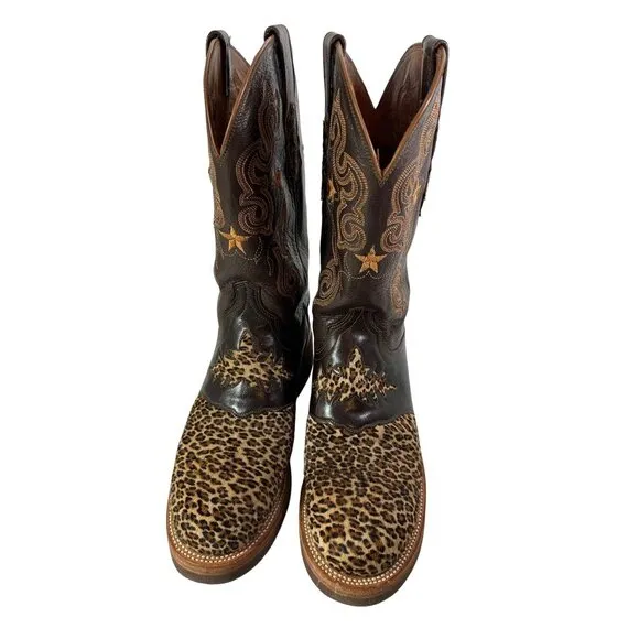 Lucchese 2000 Leopard Cheetah Boots Double Stitched Size 7.5 E