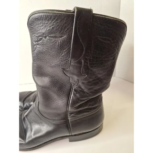 LUCCHESE Classic Handmade Leather Tanner Boots Men's 10.5D Black Cowboy Boots